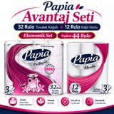 Papia Tuvalet Kağıdı (3 Katlı) 32 Li Pk Egzotik Parfümlü + 12 Li Paket Kağıt Havlu Klasik (3 Katlı)