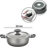 Papilla Fred 20 cm BRKT-705656 Derin Casserole Cam Kapak Gri Kırçıllı Granit Tencere - 6'li Paket