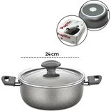 Papilla Fred 24 cm BRKT-705663 Derin Casserole Cam Kapak Gri Kırçıllı Granit Tencere - 6'li Paket