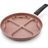 Papilla Redio Romantik 24 cm Kalpli Pankek ve Omlet Tavası - 4 Gözlü, Çıkarılabilir Saplı Yanmaz Yapışmaz Bölmeli Tava (PEMBE)