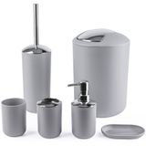 Papillon Banyo Aksesuar Seti-6 Parça Plastik Hediye Seti Diş Fırçası Tutacağı, Diş Fırçası Bardağı, Sabunluk, Tuvalet Fırçası Tutacağı, Çöp Kutusu, Bardak Hasır Seti Banyo (Gri)