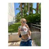 Papiloin Beyaz Future Milf Siyah Yazılı Kırmızı Yıldız Detail Bluz Body Crop Top