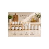 PAPİSAHOME 13 Parça Porselen Bambu Standlı 2li Papatya Yağdanlık, 3lü Kavanoz,7li Standlı Baharatlık Takım