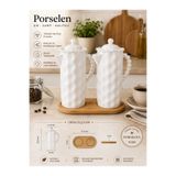 PAPİSAHOME 2 Adet 1 lt Porselen Yağdanlık Ve Bambu Stand Altlık 3'lü Yağlık Ayçiçekyağı Zeytinyağı Sürahi