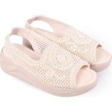Papuç Sepeti 4708 Kadın 5 cm Dolgu Topuklu Örgü Sandalet - Krem