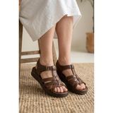 Papuç Sepeti 5249 Hakiki Deri Ultra Rahat Hafif Comfort Taban Kadın Sandalet - Kahve