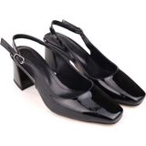 Papuç Sepeti 5510-1 Kadın 6 cm Kare Topuklu Rahat Rugan Ayakkabı - Siyah