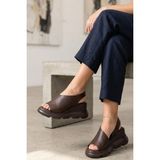 Papuçcity Mnrs 03212 Kadın Günlük Dolgu Topuk Sandalet - Kahve