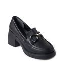 Papuçcity Papuçccity Fendii 03038 Kadın Günlük Topuklu Loafer Ayakkabı - Siyah