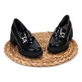 Papuçcity Papuçccity Fendii 03073 Kadın Günlük Topuklu Loafer Ayakkabı - Siyah - Rugan