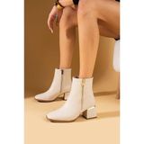 Papuçcity Snyrt 03392 Kadın 5 cm Topuklu Bot - Krem