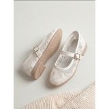 Papuccum Ortopedi Kız Çocuk Ekru Çiçek Nakışlı Kaydırmaz Taban Ortopedik Babet