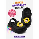 Papucumun Dünyası Çocuk Cross Eva Işıklı Hafif Günlük Havuz Kreş Kumsal Kullanışlı Terlik Siyah