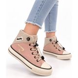 papucumun dünyası Çocuk Erkek/kız Yüksek Bilekli Bağcıklı Spor Ayakkabı Sneaker - 006-Pembe