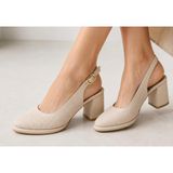 papucumun dünyası Kadın Slingback Kalın Topuklu Ayakkabı - Bej