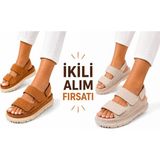 papucumun dünyası Kadın Yüksek Taban (( 4cm) Çift Bantlı Rahat Şık Konforlu Sandalet - Çok Renkli