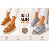 papucumun dünyası Kadın Yüksek Taban (( 4cm) Çift Bantlı Rahat Şık Konforlu Sandalet - Inox