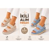 papucumun dünyası Kadın Yüksek Taban (( 4cm) Çift Bantlı Rahat Şık Konforlu Sandalet - --Krem