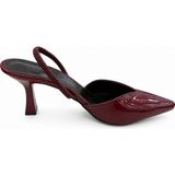 papucumun dünyası Sivri Burunlu Rugan Slingback Topuklu Terlik Ayakkabı - Bordo
