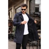 papucumun dünyası Uzun Beli Kemerli Apoletli Trençkot & Pardesü - XL - Lacivert