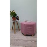 Papuli Ahşap Ayaklı Keten Kumaş Altıgen Puf&bench Koltuk/tabure - Pembe - 45x35