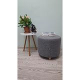 Papuli Ahşap Ayaklı Keten Kumaş Yuvarlak Puf&bench Koltuk/tabure - 40x35 - Açık Gri