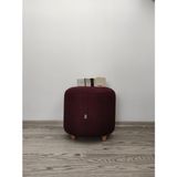 Papuli Ahşap Ayaklı Keten Kumaş Yuvarlak Puf&bench Koltuk/tabure - 40x35 - Bordo