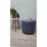 Papuli Ahşap Ayaklı Keten Kumaş Yuvarlak Puf&bench Koltuk/tabure - 40x35 - Mavi