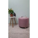Papuli Ahşap Ayaklı Keten Kumaş Yuvarlak Puf&bench Koltuk/tabure - 40x35 - Pembe