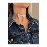 Papyon Model Rhinestone Choker Tasma Model Gold Renk Kolye