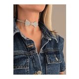 Papyon Model Rhinestone Choker Tasma Model Gümüş Renk Kolye