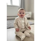 Papyonlu Gömleği Çıtçıtlı Ceketli Krem Erkek Bebek Takım - 9 Ay