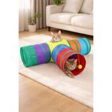 PapyonPet Gökkuşağı Renkli T Model Kedi Tüneli Oyuncağı - Katlanabilir Kedi Oyun Tüneli