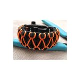 Paracord Cobra Işlemeli Model Ateş Başlatıcı + Pusulalı Survival Acil Durum Bilekliği Siyah - Turuncu XL