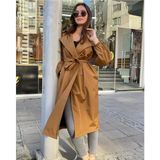 Paradice Kadın Belden Bağlamalı Bonded Kumaş Balon Kol Taba Trençkot - Standart