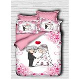 paradise RANFORCE %100 Pamuk 3D Baskılı Gelin ve Damat Temalı Düğün Nevresim Takımı, Tam/Çift Kişilik Yorgan/Nevresim Takımı, Düz veya Lastikli Çarşaf YOK (3 Parça)