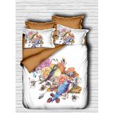 paradise RANFORCE %100 Pamuk 3D Baskılı Kuş Temalı Çiçekli Yatak Takımı, Tam/Kraliçe Boy Yorgan/Nevresim Takımı, Düz Çarşaflı (4 Parça)