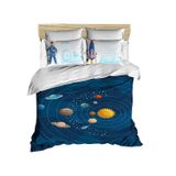 paradise RANFORCE %100 Pamuk 3D Baskılı Uzay Astronot Yatak Takımı, Universe Planet Güneş Sistemi Temalı Yorgan/Nevresim Takımı, Tam/Kraliçe Boy, Düz Çarşaflı (4 Adet)