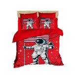 paradise RANFORCE %100 Pamuk Astronot Yatak Takımı, Astronot ve ABD Bayrağı Temalı Yorgan/Nevresim Takımı, Kırmızı, Tam/Çift Kişilik Düz Çarşaf ve Yorgan Dahil (5 Adet)
