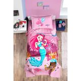 paradise RANFORCE %100 Pamuk Kız Çocuk Yatak Takımı, Deniz Kızı Temalı Yatak Örtüsü (Pike) Düz Çarşaf ve Yastık Kılıflı Set, Çift Kişilik