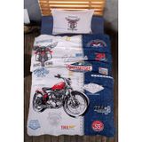 paradise RANFORCE %100 Pamuk Motosiklet Yatak Takımı, Motosiklet Temalı Çift Kişilik Yorgan/Nevresim Takımı, Mavi Yatak Takımı, Ters Çevrilebilir, (3 Parça, Mavi)