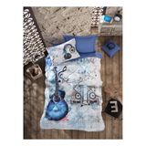 paradise RANFORCE %100 Pamuk Müzik Temalı Yorgan Seti Düz Çarşaflı, Kız Erkek Yatak Odası Takımı, İkiz XL/İkiz Beden, 5 Parça, Mavi