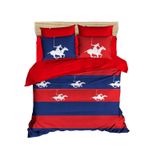 paradise RANFORCE %100 Pamuk Polo Yatak Takımı, Polo Oyuncu Temalı Yorgan/Nevresim Takımı, Kırmızı Mavi, Tam/Queen Boy Düz Çarşaflı (4 Parça)