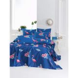 paradise RANFORCE Flamingo Kuşları Temalı %100 Pamuk Yatak Örtüsü (Pike) Set, Tam/Çift Kişilik, Mavi Pembe, (1 Adet)