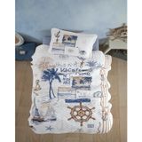 paradise RANFORCE%100 Pamuk Denizcilik Yatağı, Vintage Gemi Deniz Feneri Temalı Yastık Kılıflı Yatak Örtüsü, Çift Kişilik