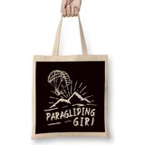 Paragliding Girl Paraglider Parachute Skydiving Flying Pilot Bez Çanta Uzun Saplı - Açık Bej - 40 X 40