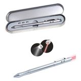 Paras Ticaret Metal Kutulu Kırmızı Lazerli, Beyaz LED Işıklı Pointer Işaretçi Kalemi Metal Tükenmez Kalem - Gümüş
