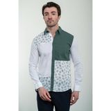 Parçalı Desenli Yeşil Slim Fit Keten Erkek Gömlek - 2XL - Beyaz-Yeşil