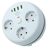 PARCBENY VEA VE-26583 3'LÜ 1.5 METRE KABLOLU 3 USB + TYPE-C GİRİŞLİ AKIM KORUMALI GRUP PRİZ