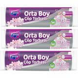 Parex Büzgülü Çöp Torbası Kiraz Çiçeği Kokulu 15'li Orta Boy 55 x 60 cm Üçlü Paket